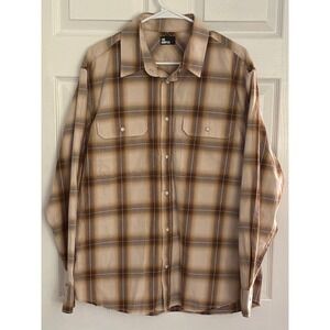 The Kooples Western Shirt S Tan Brown Plaid Pearl Snap Raw Hem HCCL29017K